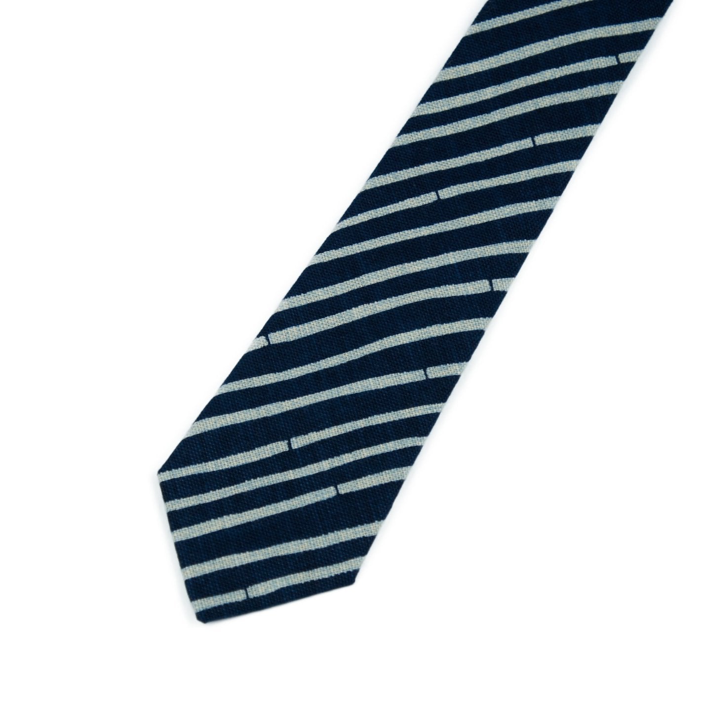 Krawatte // Dunkelblau Weiß Gestreift & Graublau Chambray // Breite Bold